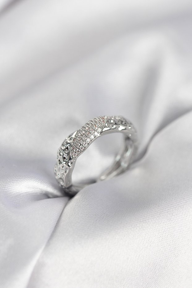 Silver Color Women's Ring with Zircon Stone - Tj-Byk3988