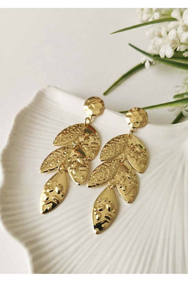 Textured Layered Gold Leaf Earrings