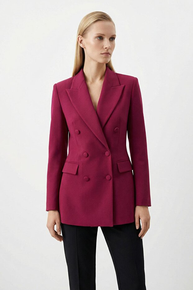 6212 Buttoned Pocketed Jacket Claret Red - 1