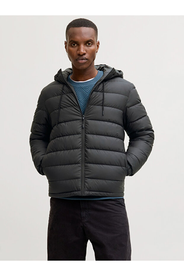 جاكيت مبطن أسود سادة بسحاب - 2