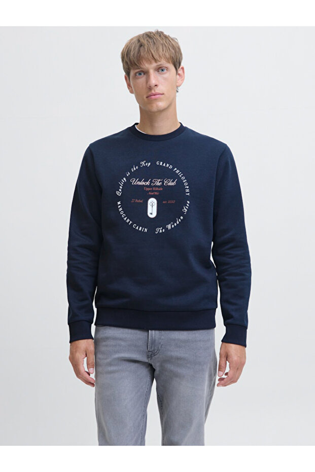 Navy Blue Printed Pullover Sweatshirt - 2