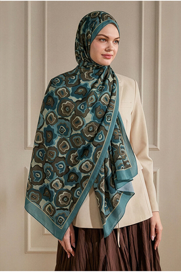 شال أزرق بنمط منقوش عضوي - 1