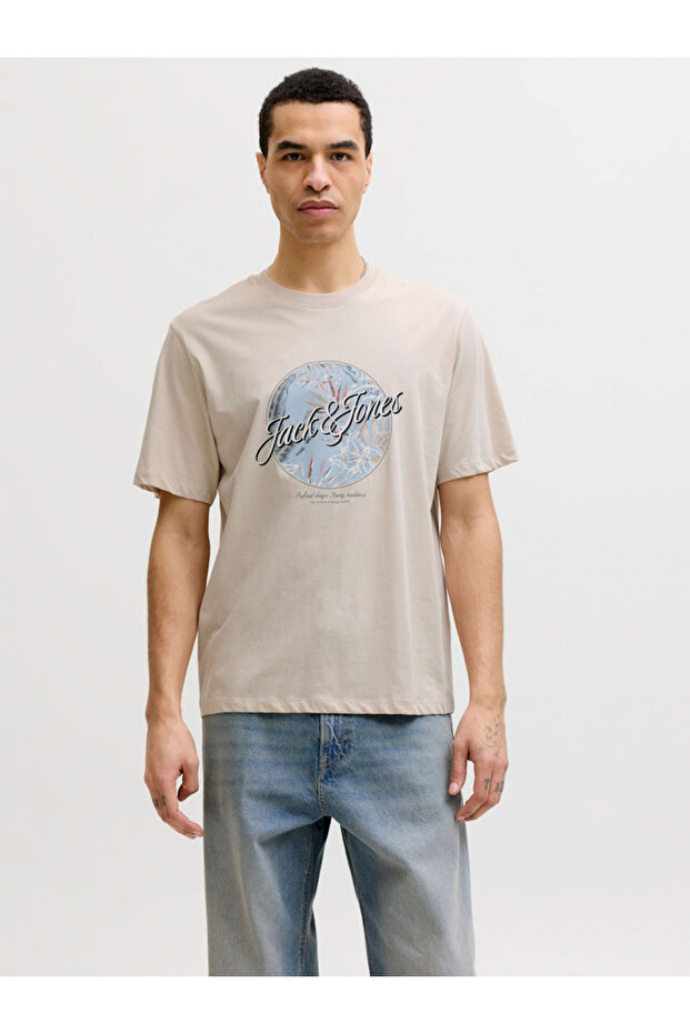 Beige Honolulu Graphic Crew Neck T-Shirt