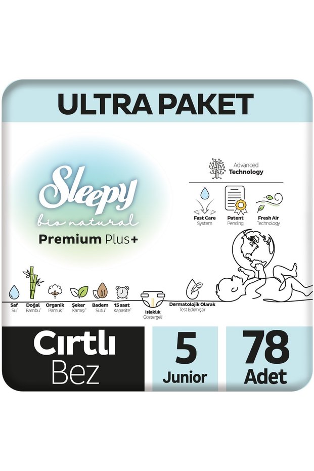 Bio Natural Premium Plus Ultra Package Baby Diapers Size 5 Junior 78 Pieces