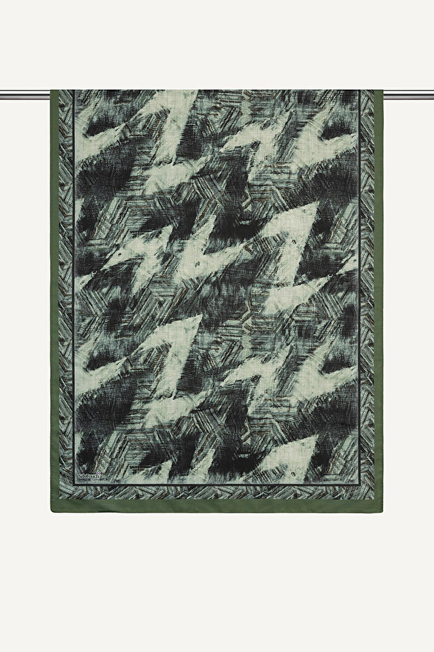 Green Zigzag Patterned Organic Shawl - 2