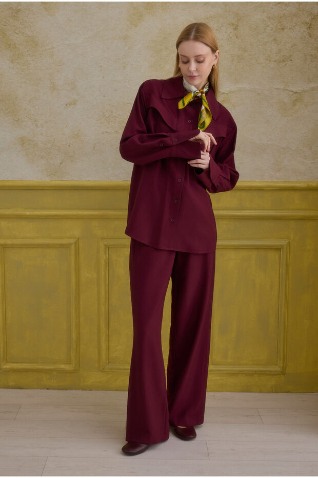 Modern Cep Detaylı Gömlek Bordo - 3