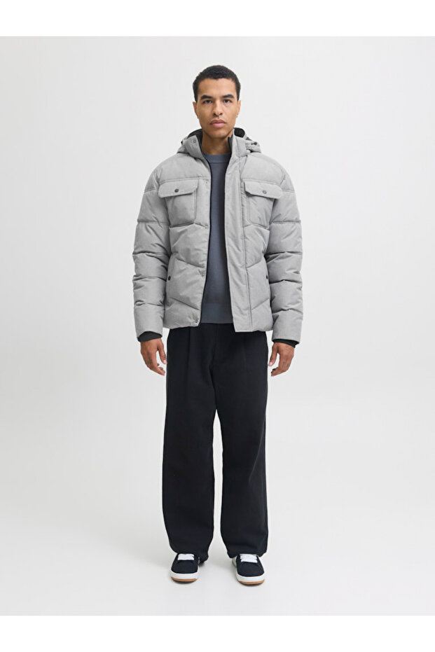 Grey Zip-Up Hooded Puffer Jacket - 6