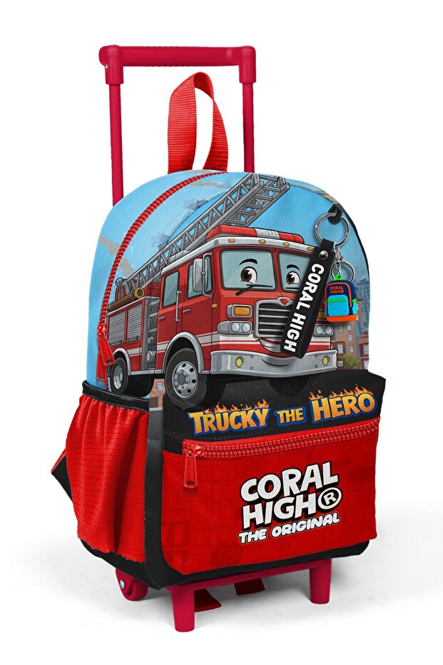 Mini Slot with Squeegee Backpack Red Blue Fire Brigade D Patterned Two Compartments 34026