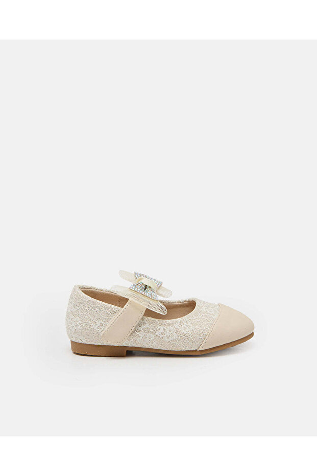 Girls Beige Bow Ballerinas