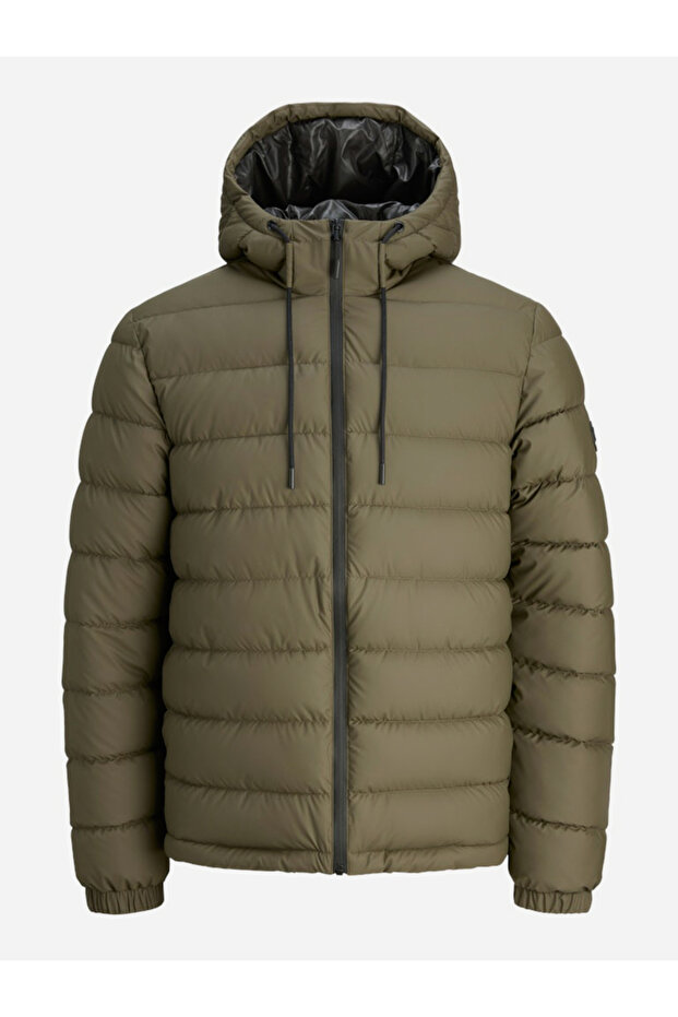 جاكيت مبطن بسحاب بلون الزيتوني السادة - 1