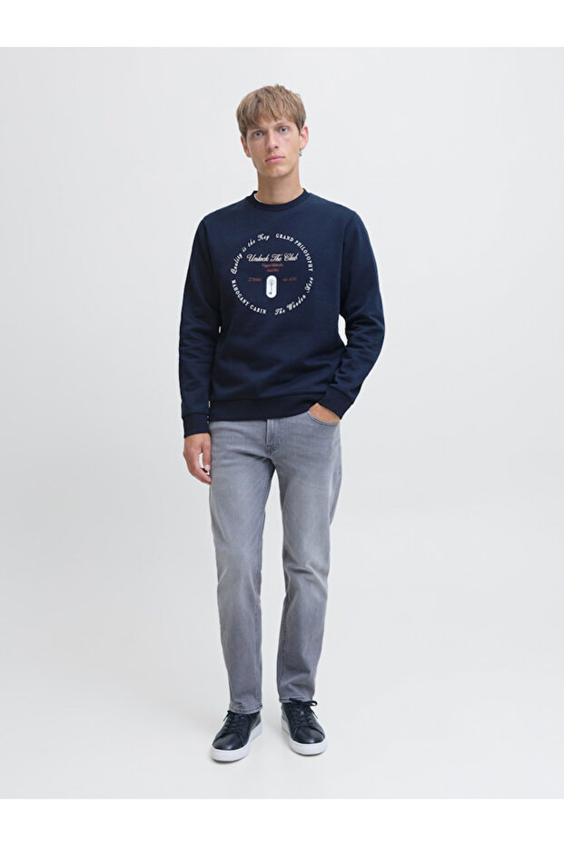 Navy Blue Printed Pullover Sweatshirt - 6