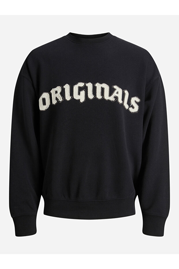 Black Embroidered Patch Pullover Sweatshirt - 1
