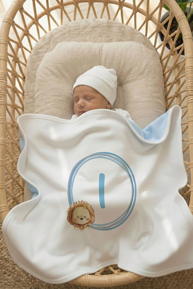 Reversible - Interlock Baby B Blanket I 80X80Cm - Cute Lion Letter Series in a Circle - Letter I