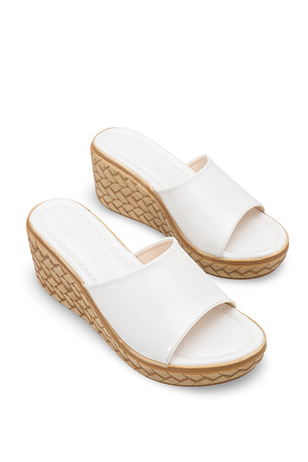 Phoebe Amara Women's Heeled Slippers 00122110 White Patent Leather