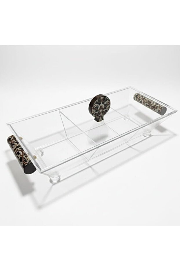 Rectangular Transparent Acrylic 3-Compartment Candy, Dates & Nuts Organizer – 38 × 16.5 cm