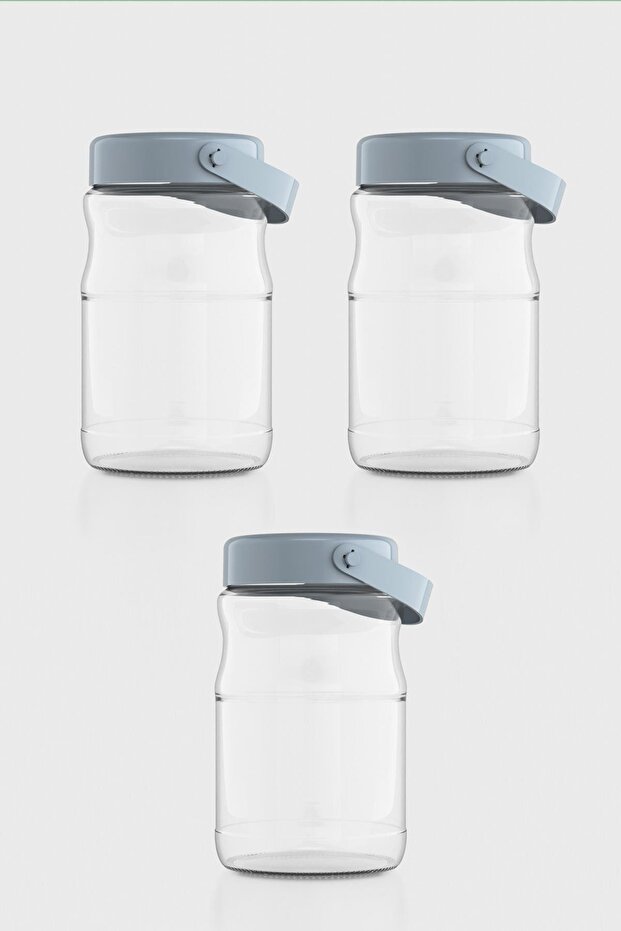 Macro 1700 ml Turquoise Lid 3-Piece Glass Jar Set 131074