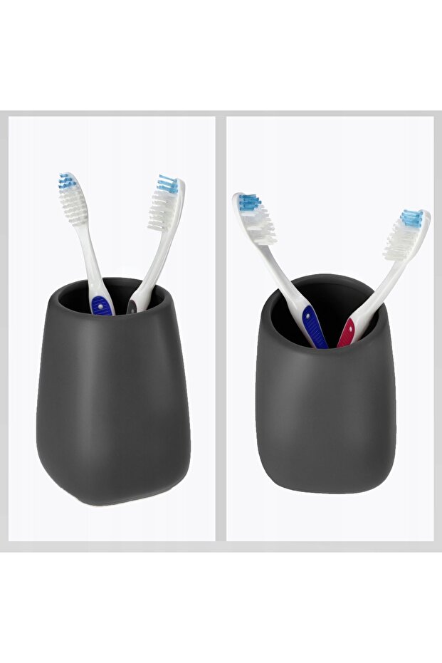 Bathroom Toothbrush Cup Toothpaste Ceramic Container Gray 2x - 5