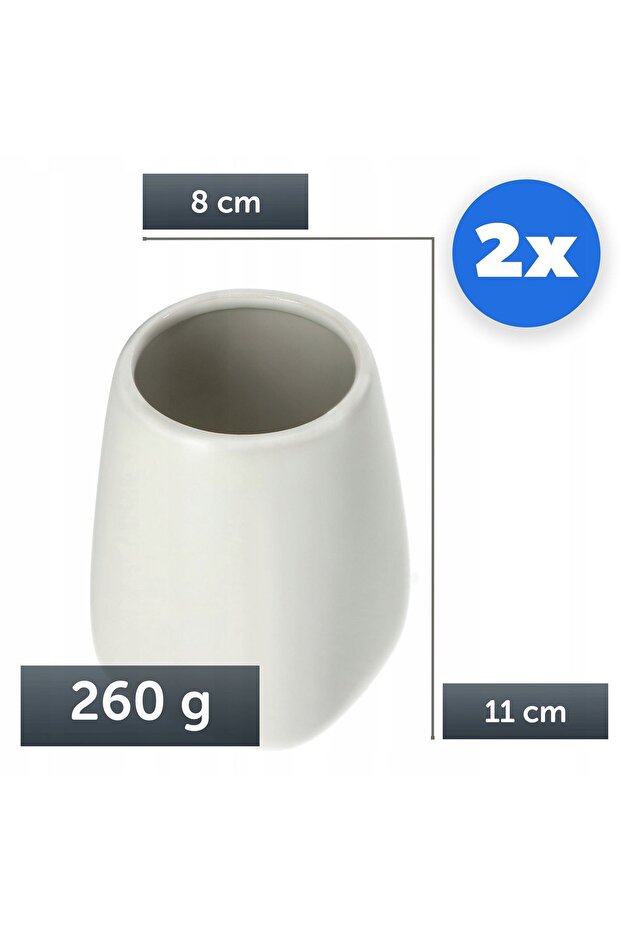 Bathroom Toothbrush Cup Toothpaste Ceramic Container White 2x - 3