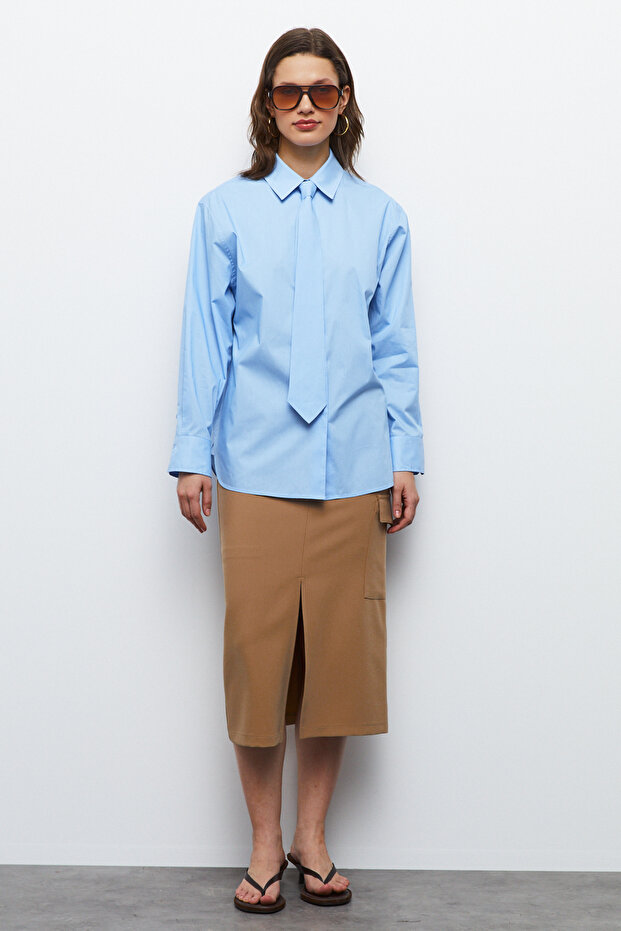 Kravatlı Oversize Gömlek - 7