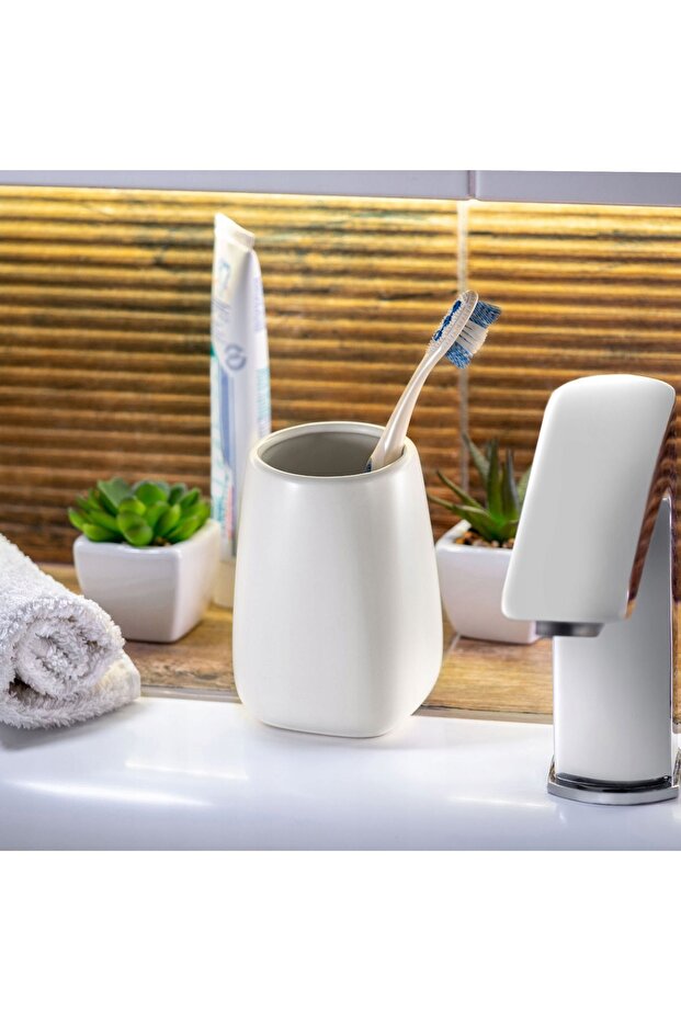 Bathroom Toothbrush Cup Toothpaste Ceramic Container White 2x - 2
