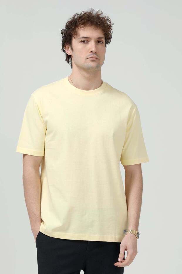 Men's Crew Neck Basic 100% Cotton T-Shirt Yellow - 26Y 5446