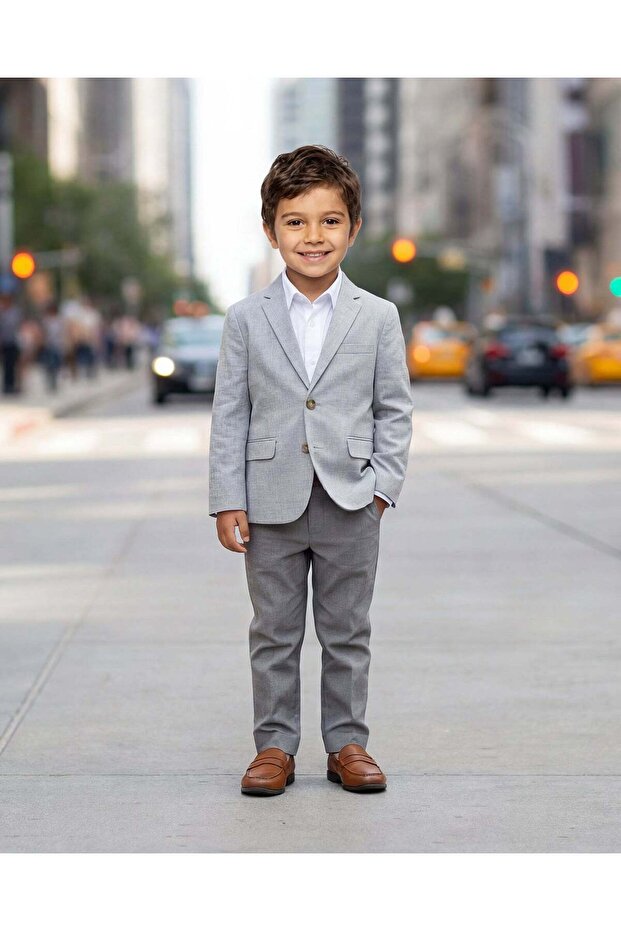 بليزر رمادي سادة للأولاد - 5