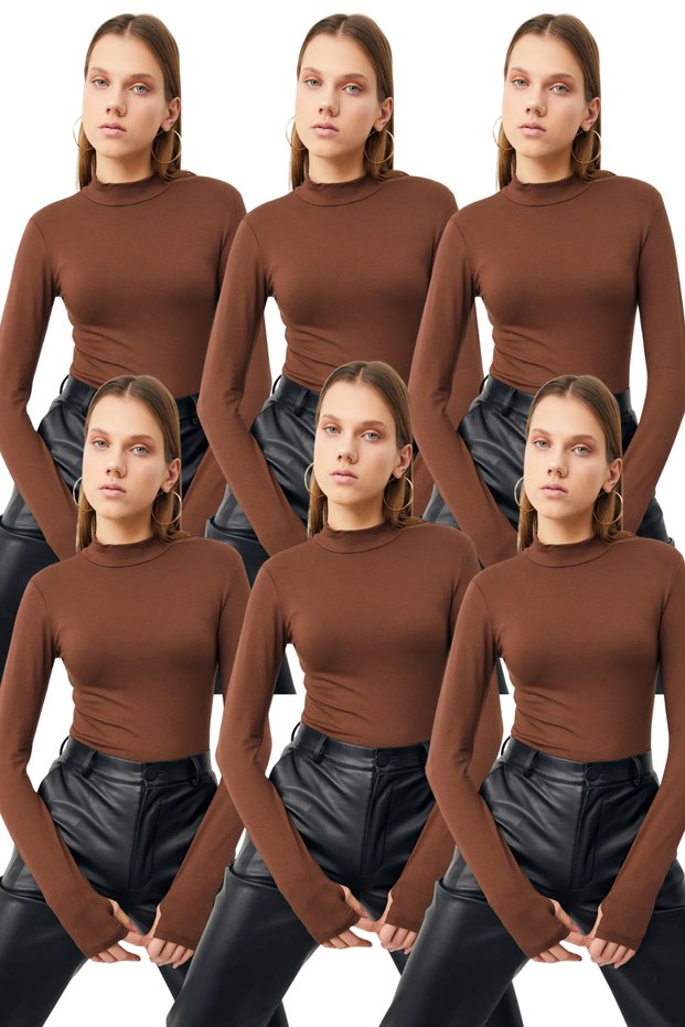 Women's 6-Piece Bitter Brown Body Suit with Finger Detail