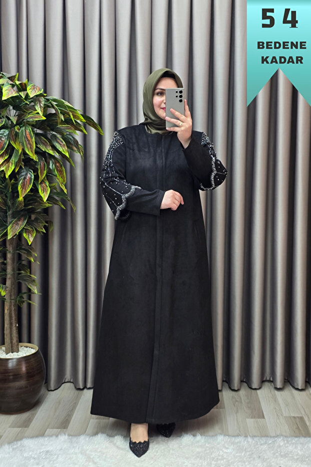 Women's Clothing Plus Size Suede Full Length Sleeve Stoned Bolero Overcoat