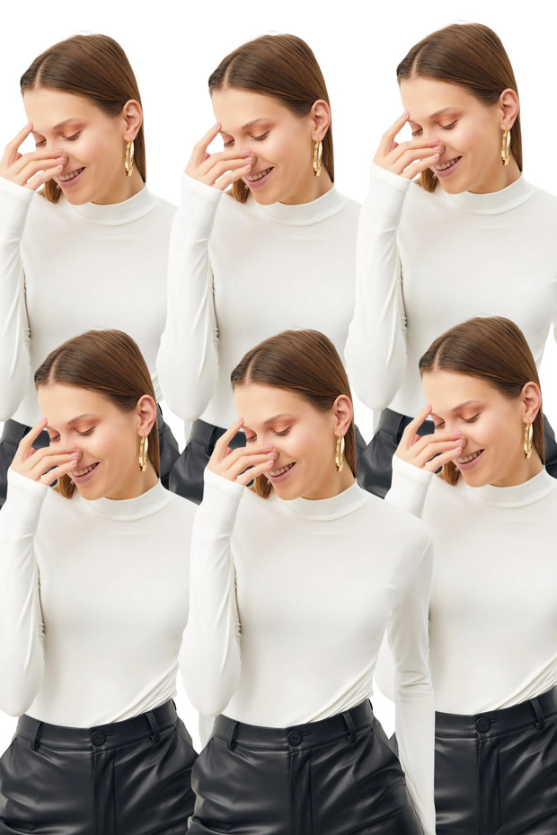 Women's 6-Piece White Finger Detailed Bodysuit