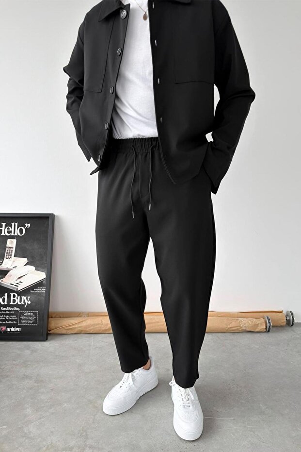 Black Basic Boyfriend Fabric Trousers