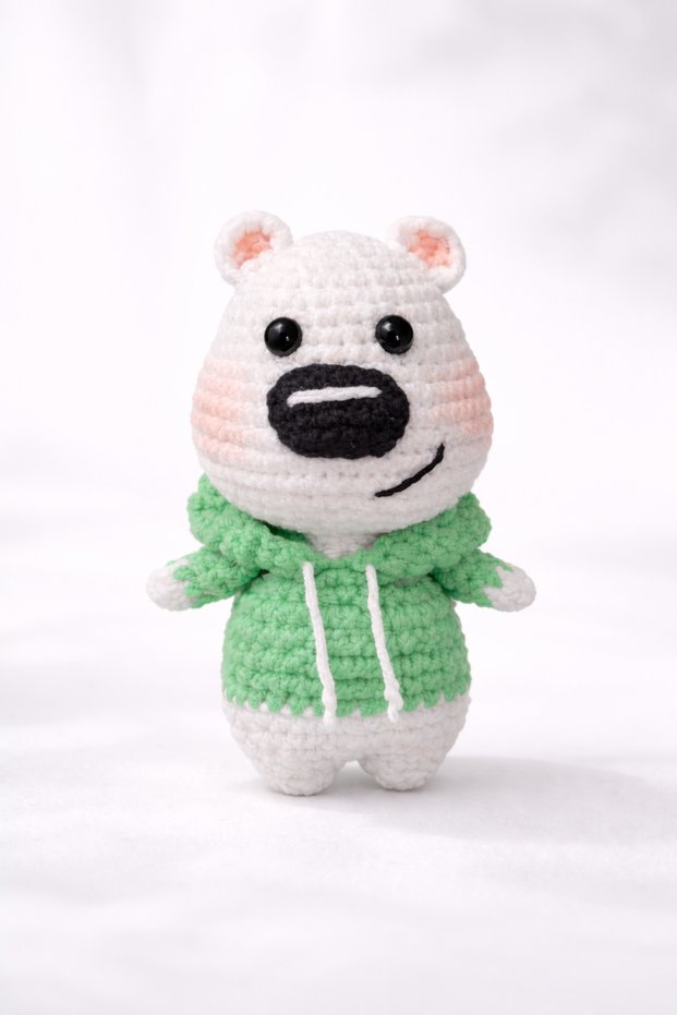 Handmade Amigurumi Teddy Bear Keychain – Green Hooded Knitted Bear Keychain