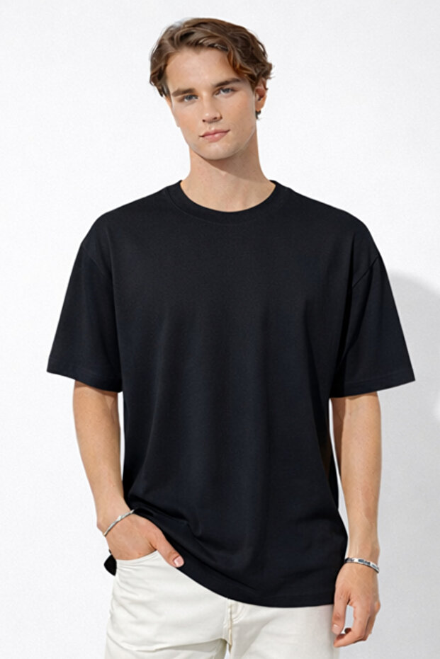 Oversized Basic T-Shirt Men's Cotton Pack Relaxed Fit Casual T-Shirt