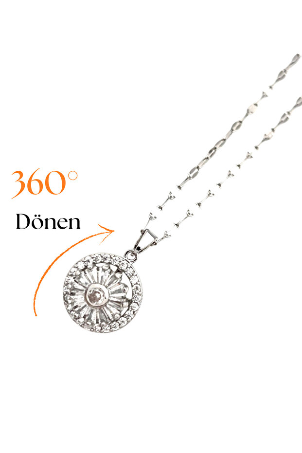 Steel Rotating Zircon Stone Round Stress Necklace