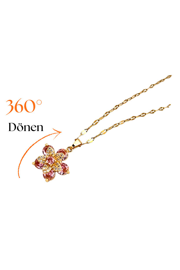 Steel Rotating Zircon Stone Lotus Flower Stress Necklace