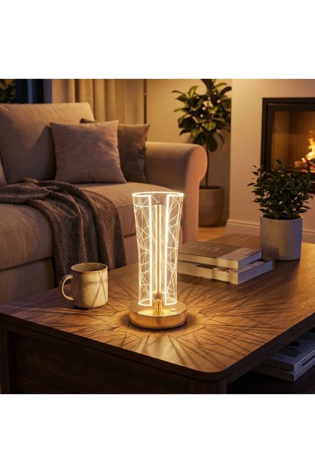أوت تيك باركا ®   مصباح طاولة LED كريستالي بتصميم خطوط هندسية أسطوانية مع إضاءة من الجانبين - دوكتشاتي