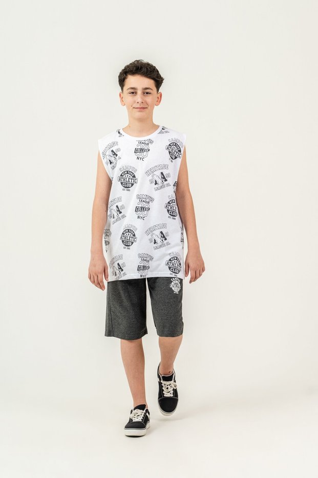 Top Athlete All Area Printed Bottom Capri Left Leg Printed Boy's Shorts - Athlete Set