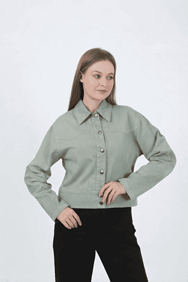 Buttoned Jean Jacket - Green - 1