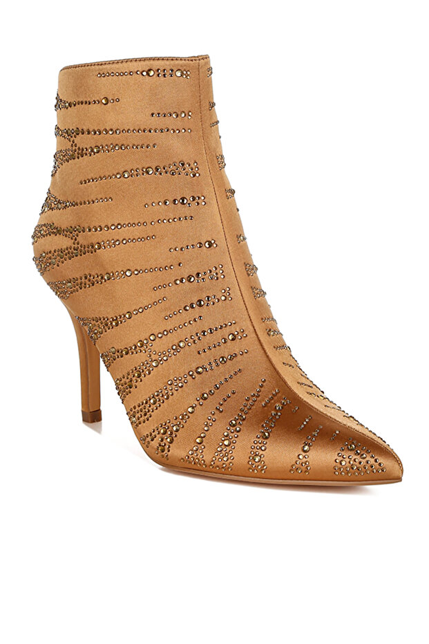 Women Satin Rhinestone Ankle Party Boots in Brown