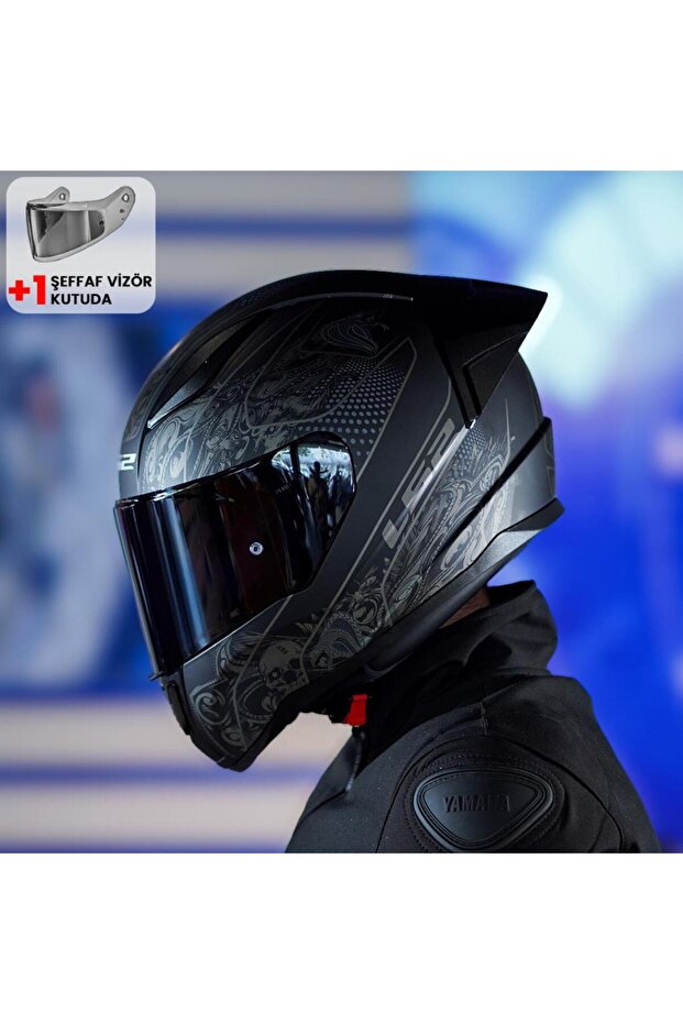 Rapid 2 Race Crypt Mat Siyah Kask ve Şeffaf Vizör - 1