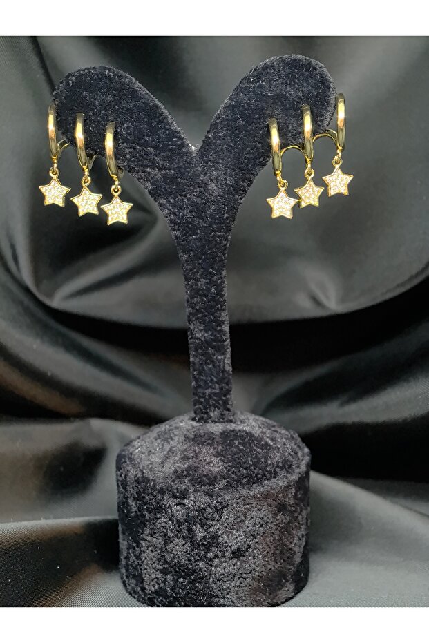 Special Series Multi-Star Detailed Dangle Zircon Stone Steel Earrings