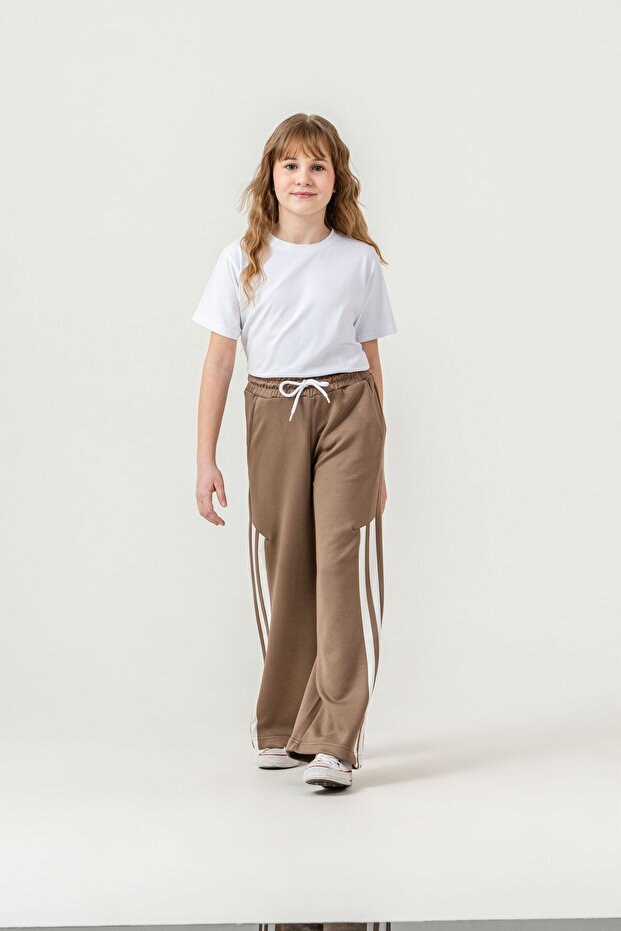Right Left Knee Length Paneled Piped Girls' Sweatpants