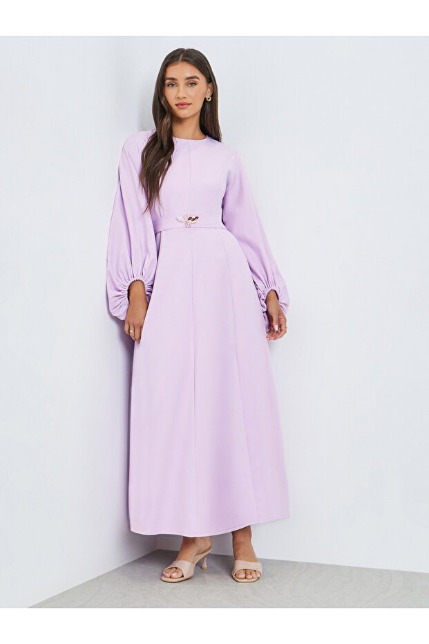 Lilac Balloon Sleeves A-Line Maxi Dress