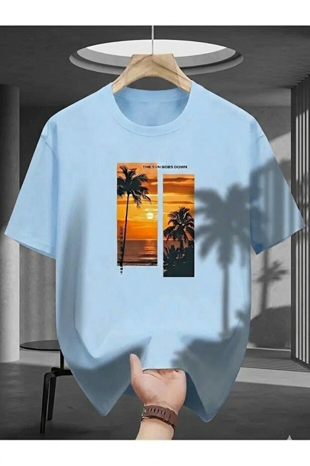 تي شيرت رجالي فضفاض من Sunset مطبوع مقاس كبير
