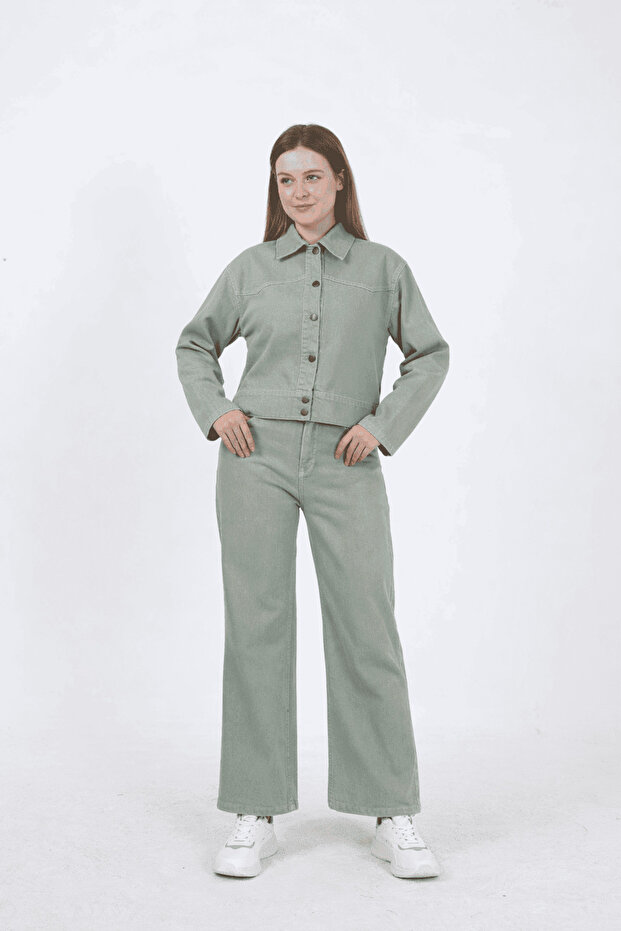 Buttoned Jean Jacket - Green - 5