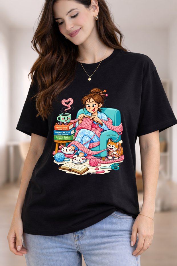 Knitting Sewing Enthusiasts Hobby Special Printed Unisex T-Shirt – Oversized Cut 100% Cotton T-Shirt