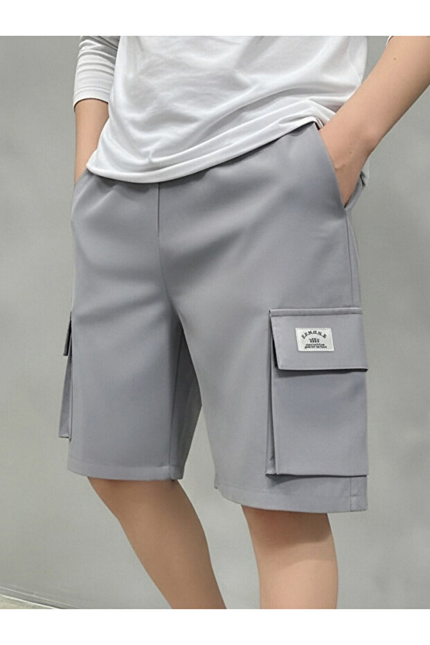 Grey Solid Multi Pockets Cargo Shorts - 5