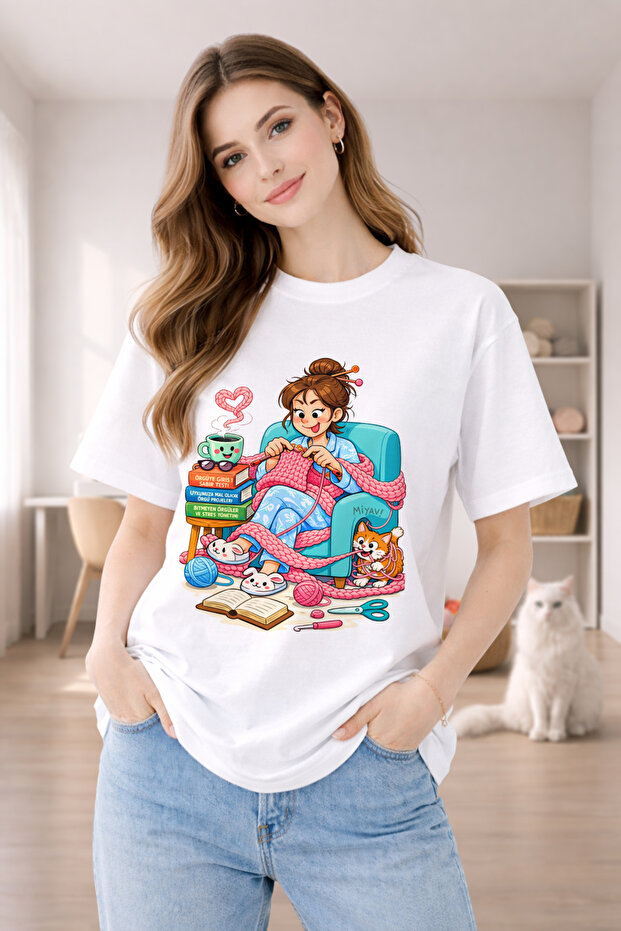 Knitting Sewing Enthusiasts Hobby Special Printed Unisex T-Shirt – Oversized Cut 100% Cotton T-Shirt