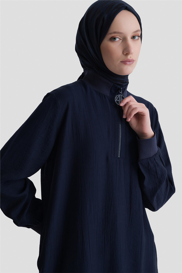 Zippered Long Tunic Navy Blue