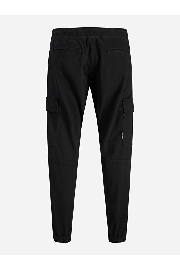 Black Solid Cargo Pants with Drawstring - 2