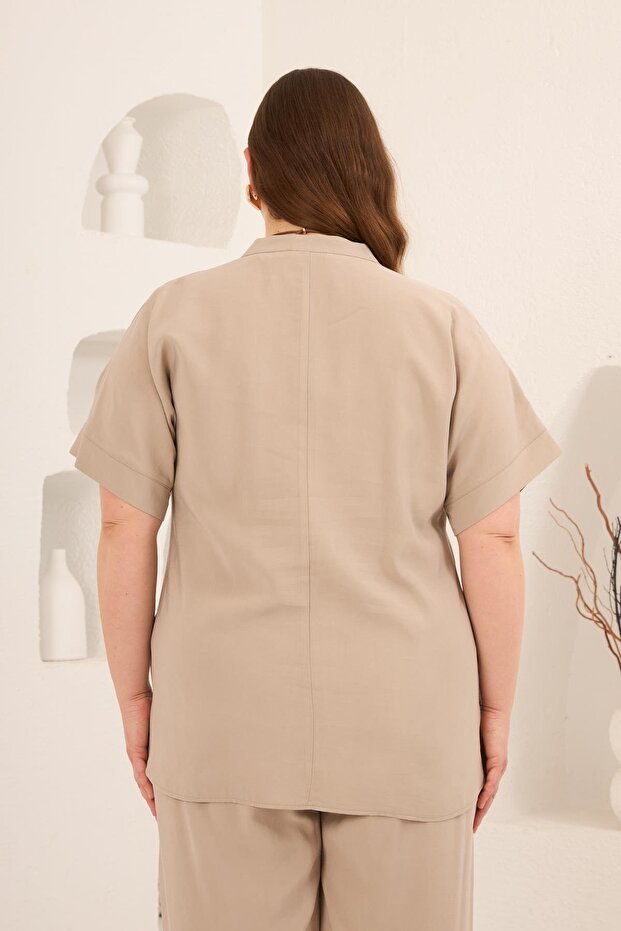 Front Buttoned Plus Size Modal Blouse Cream - 5